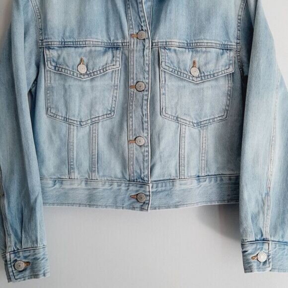 BANANA REPUBLIC Oversized Boxy Classic Button Down Jean Jacket Blue Sz XS - Picture 5 of 15